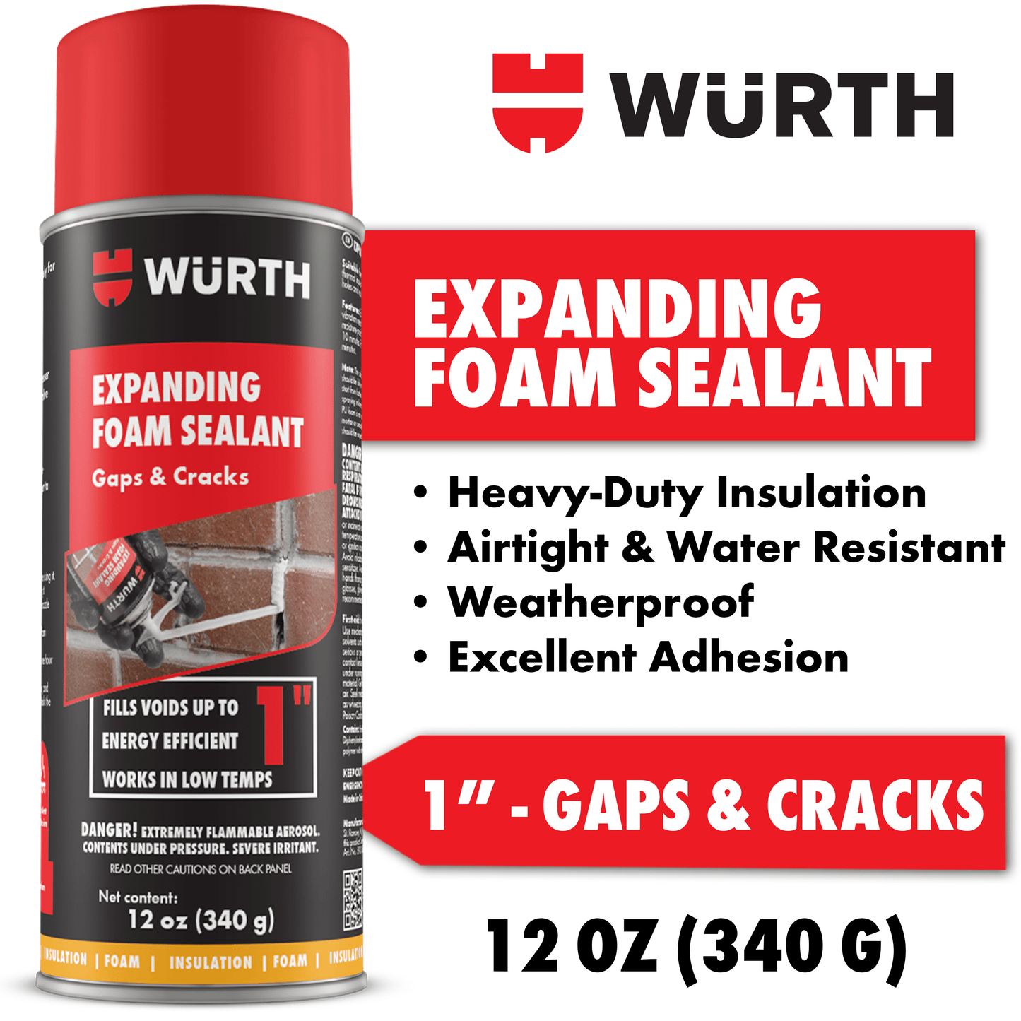 12Oz Expanding Foam Sealant for Gaps and Cracks up to 1 Inch - Insulating Spray Foam